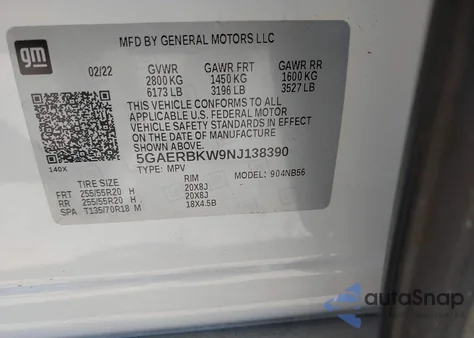 2022 Buick Enclave Fwd Essence из США, поврежденный, VIN 5GAERBKW9NJ138390